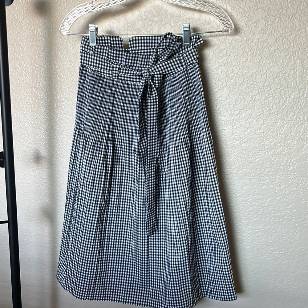 Zara Black and White Midi A-Line Skirt with Tie Front size XS